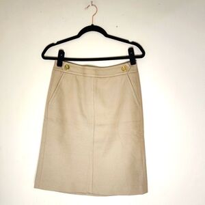 Talbots Khaki Tan A-Line Skirt w/ Gold Buttons and Pockets  Size 2